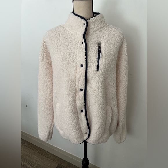 Tommy Hilfiger L Cozy Cream Sherpa Teddy Jacket with Black Trim - Picture 2 of 11